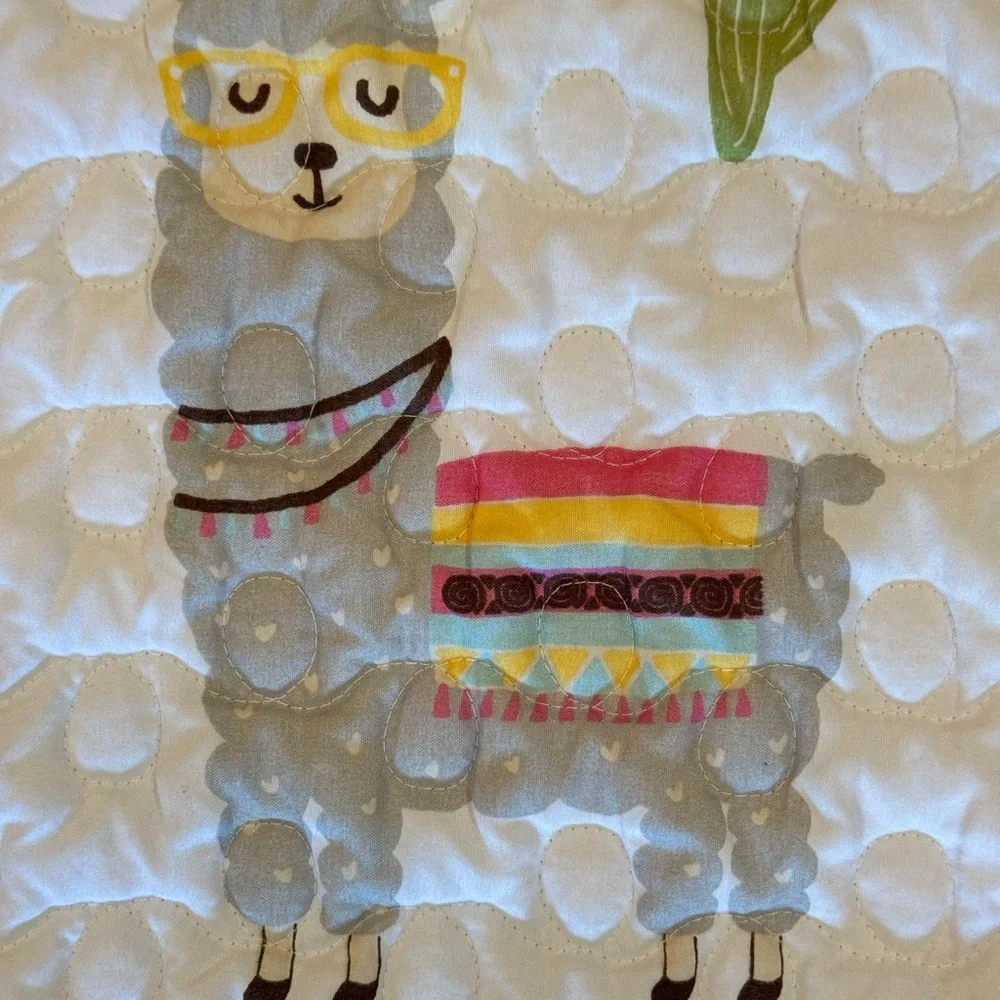 Llama Print Comforter with Pink and Blue Accents